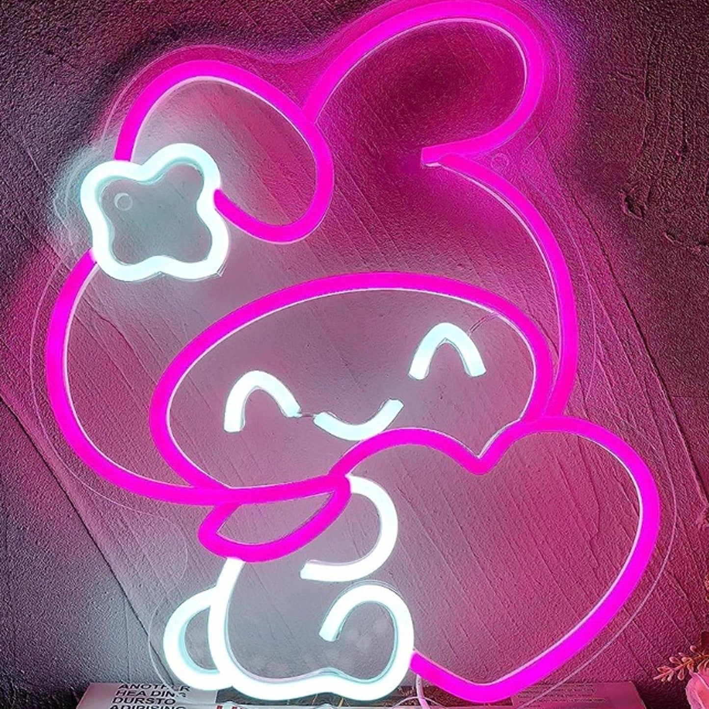 Adorable Bright Pink Melody Hugging Heart LED Night Light Anime Room Wall Decor