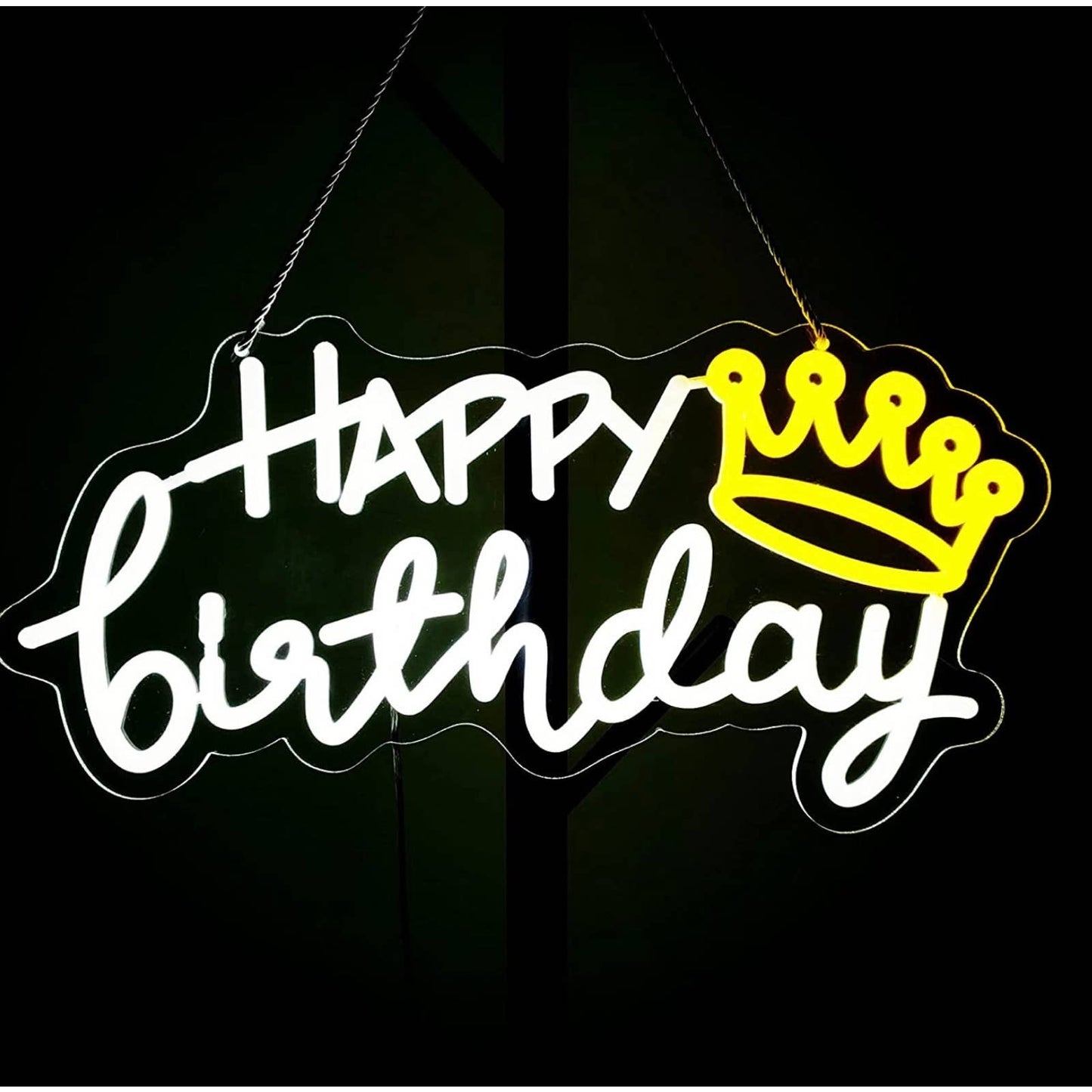 Lovely Bright Bright Yellow Crown Happy Birthday LED Night Light Room Wall Decor
