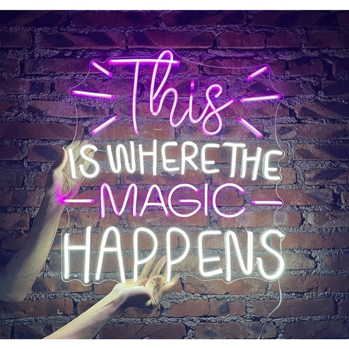 Fun Bright Pink / White “This is Where the Magic Happens” LED Night Light Room W