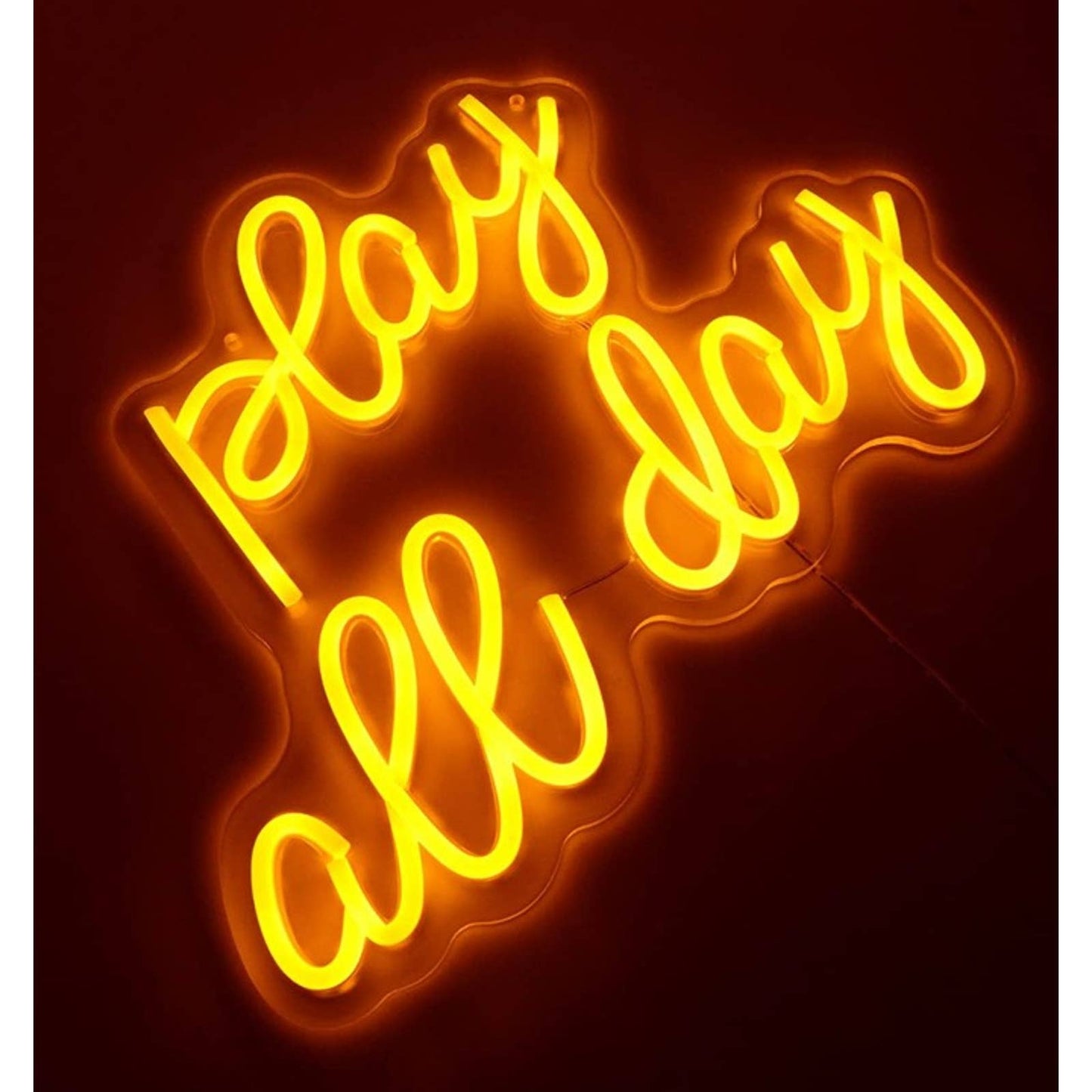 Fun Bright Yellow “Play All Day” LED Night Light Room Wall Decor