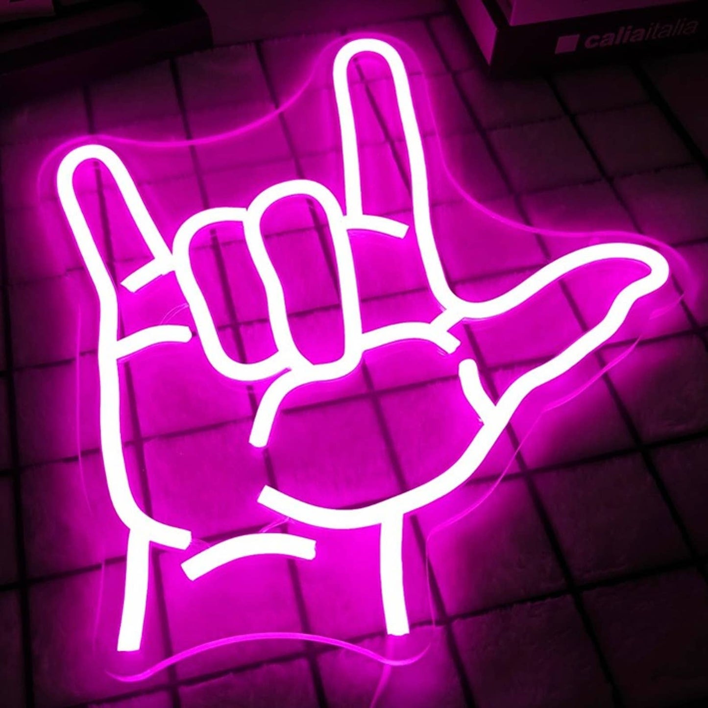 Romantic Bright Pink I Love You Hand Gesture LED Night Light Decor