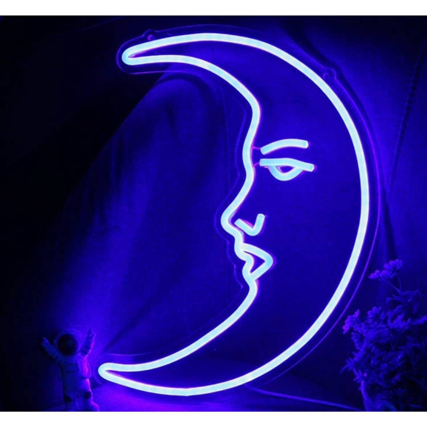 Lovely Bright Purple Moon with a Face LED Night Light Room Wall Decor