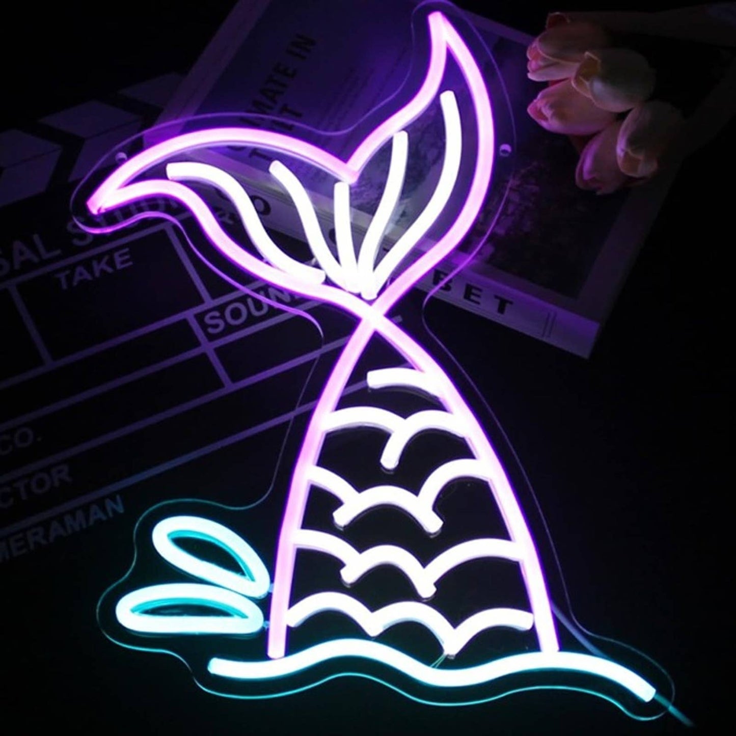 Fun Vivid Bright Splashing Mermaid Tail LED Night Light Room Wall Decor