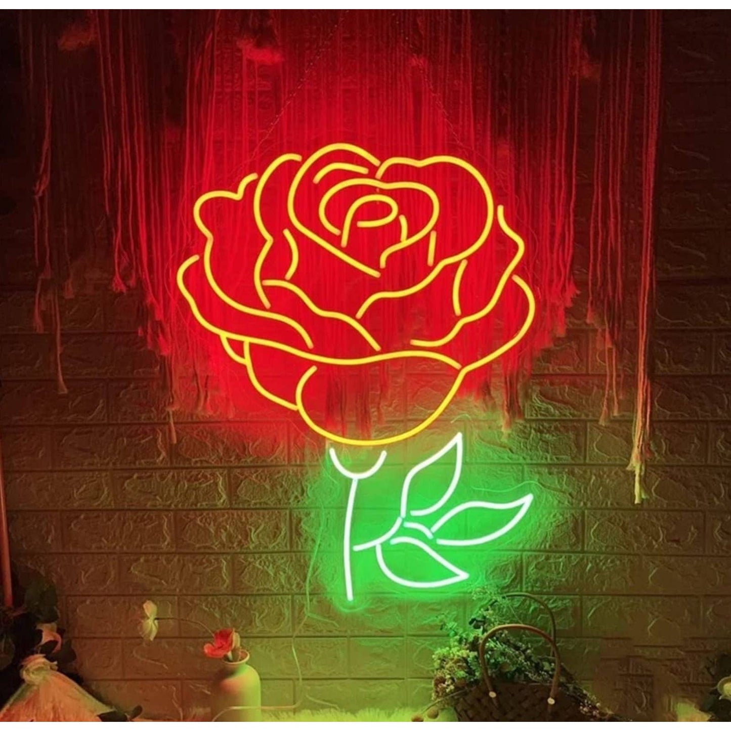 Romantic Vivid Bright Red Rose LED Night Light Love Room Wall Decoration