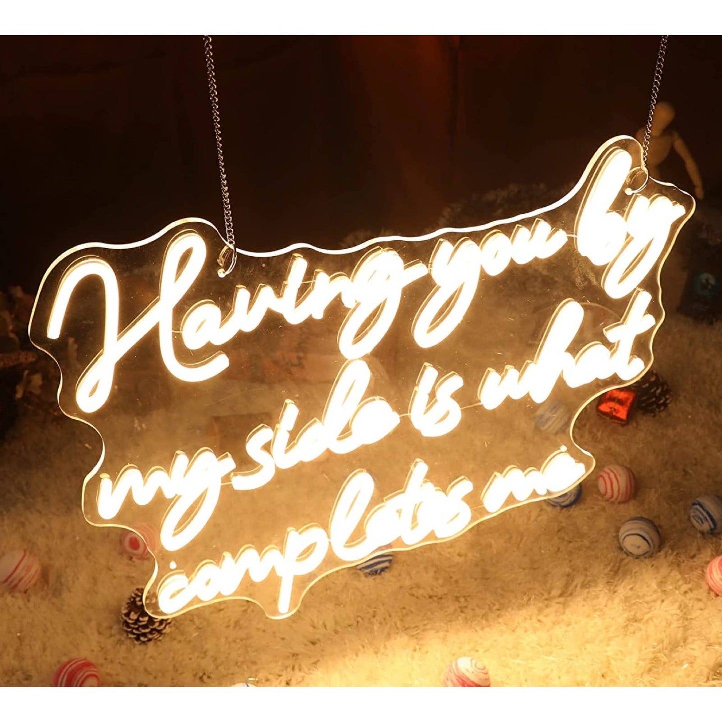 Lovely “Having You By My Side Is What Completes Me” LED Night Light Wall Decor
