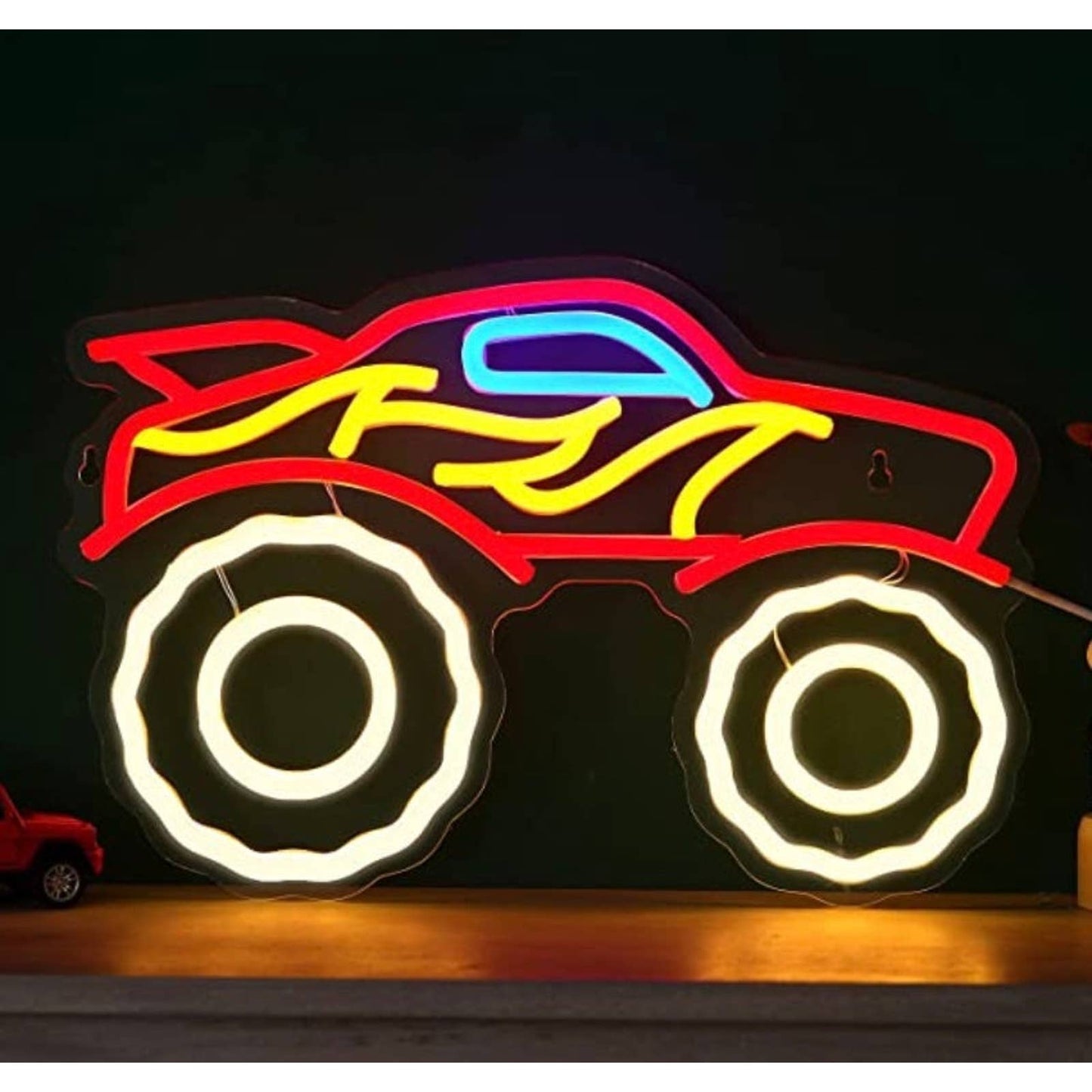 Fun Bright Fire Red Monster Truck LED Night Light Room Wall Decoration