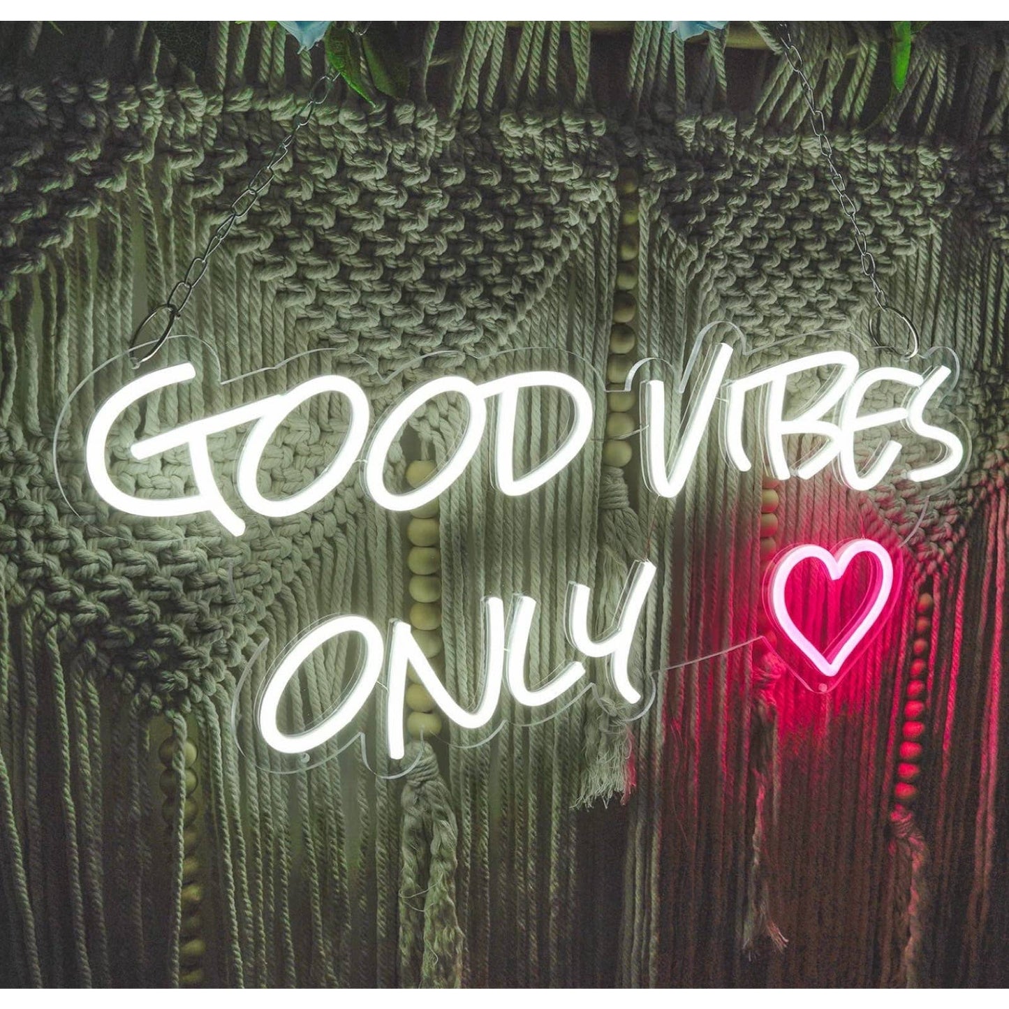 Lovely Bright Cute Good Vibes Only Pink Heart LED Night Light Sign Room Wall Dec