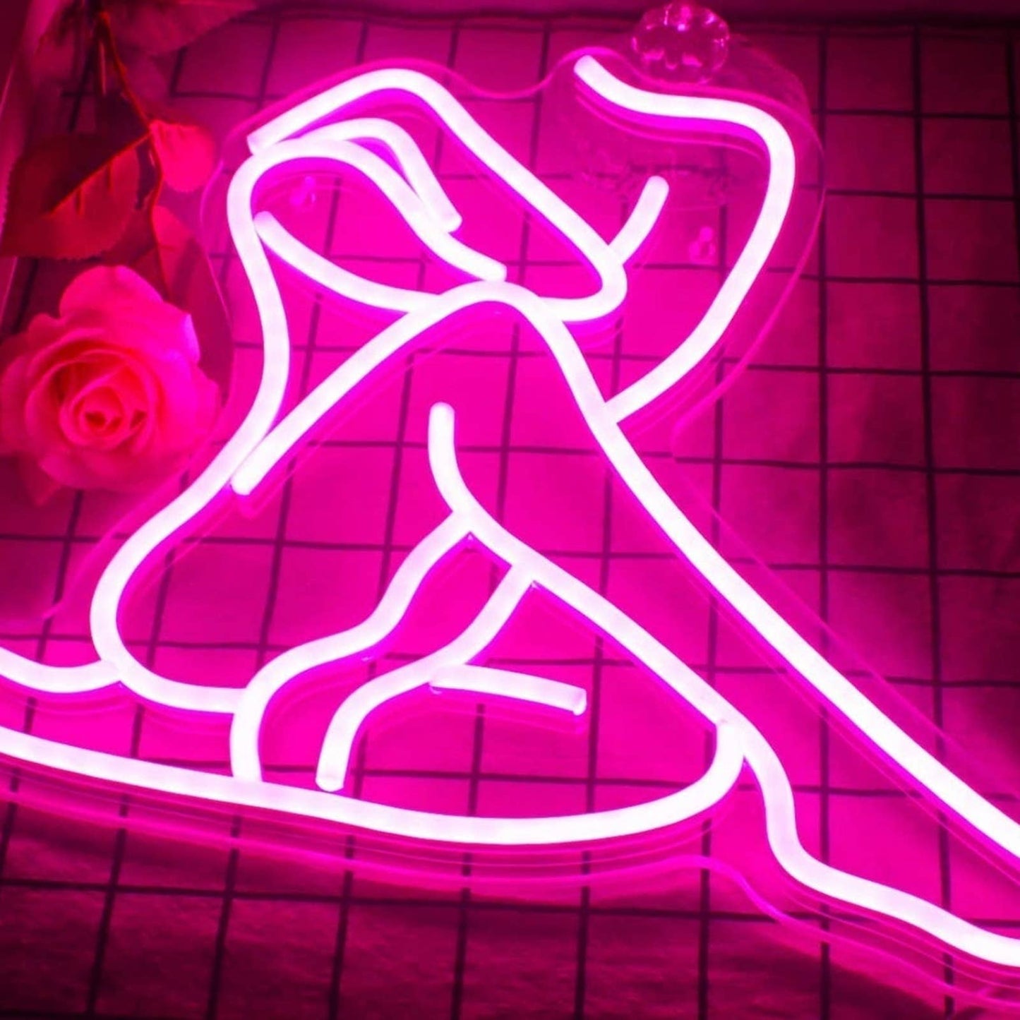 Lovely Bright Pink Sitting Woman Silhouette LED Night Light Art Wall Room Decora