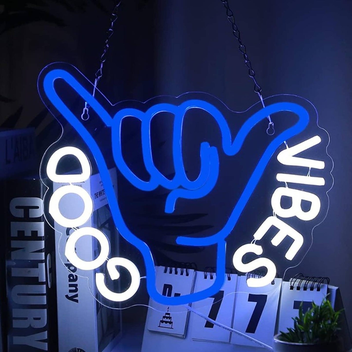 Vivid Quality Bright White Blue Good Vibes Hands LED Night Light Wall Decor