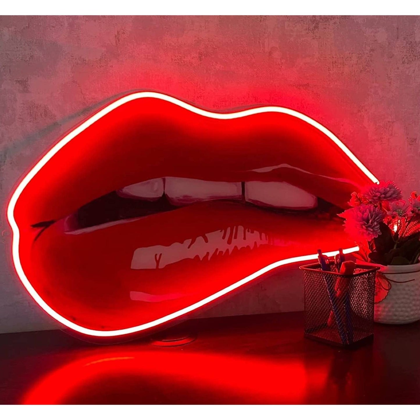 Large Bright Quality Red Realistic Biting Lips LED Night Light Room Wall Decorat