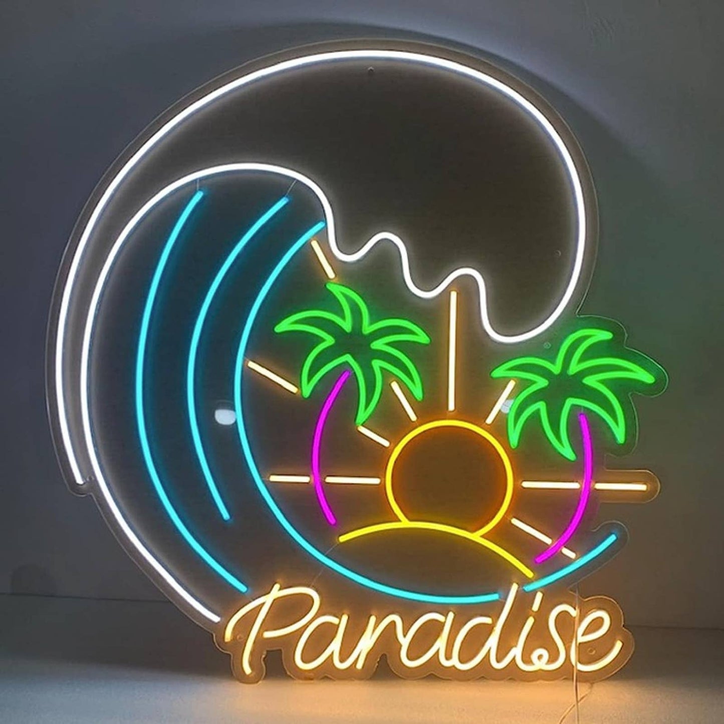 Vivid Bright Tropical Paradise Palm Tree Sun Rise LED Night Light Vacation Decor