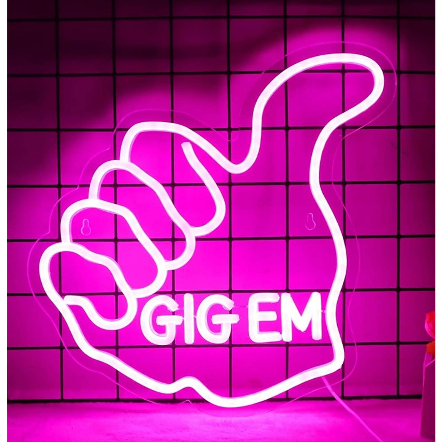Vivid Bright Pink Thumbs Up “Gig em” LED Night Light Room Wall Decoration