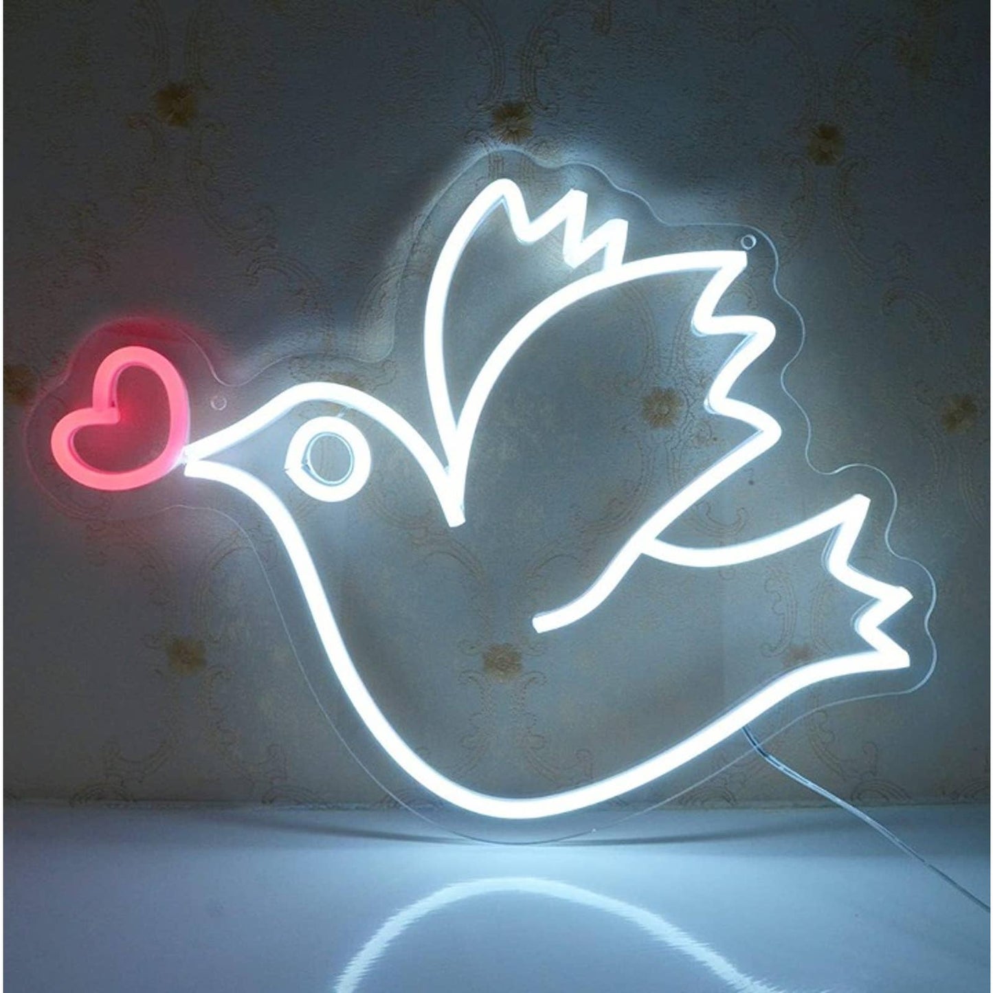 Lovely Bright Love Dove of Peace Heart LED Night Light Room Wall Decor