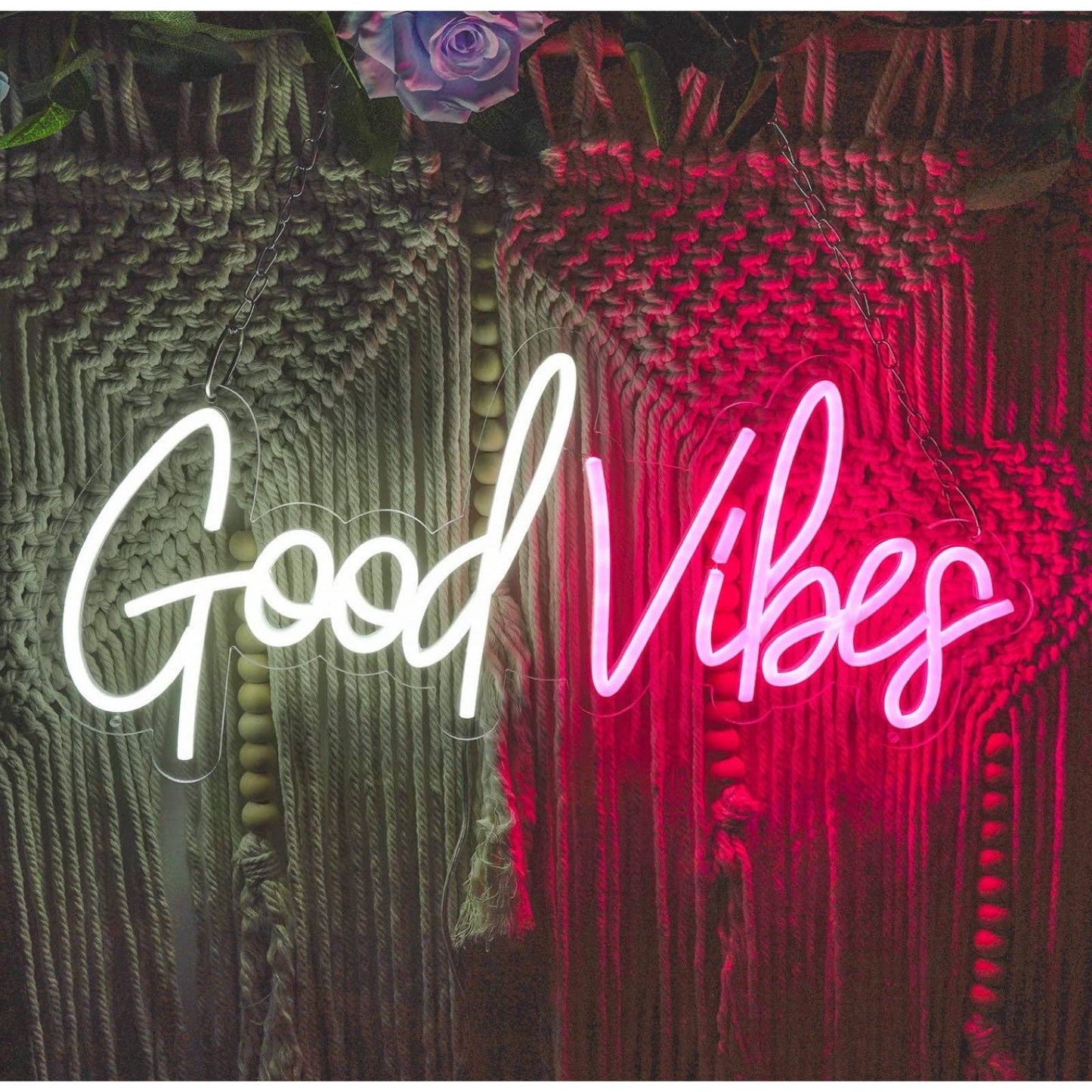 Lovely Bright White / Pink Good Vibes Dual Color LED Night Light Room Wall Decor