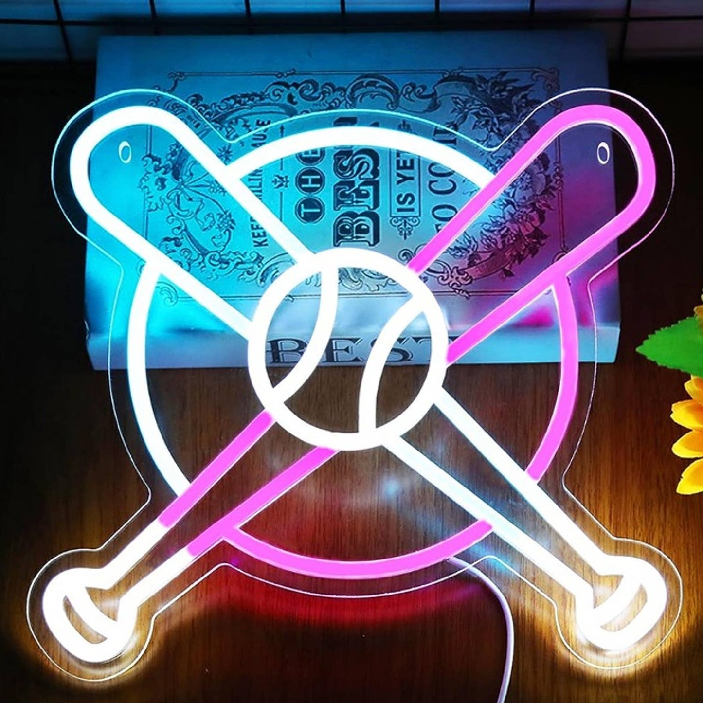 Fun Vivid Bright Pink / Blue Baseball LED Night Light MLB Room Decor