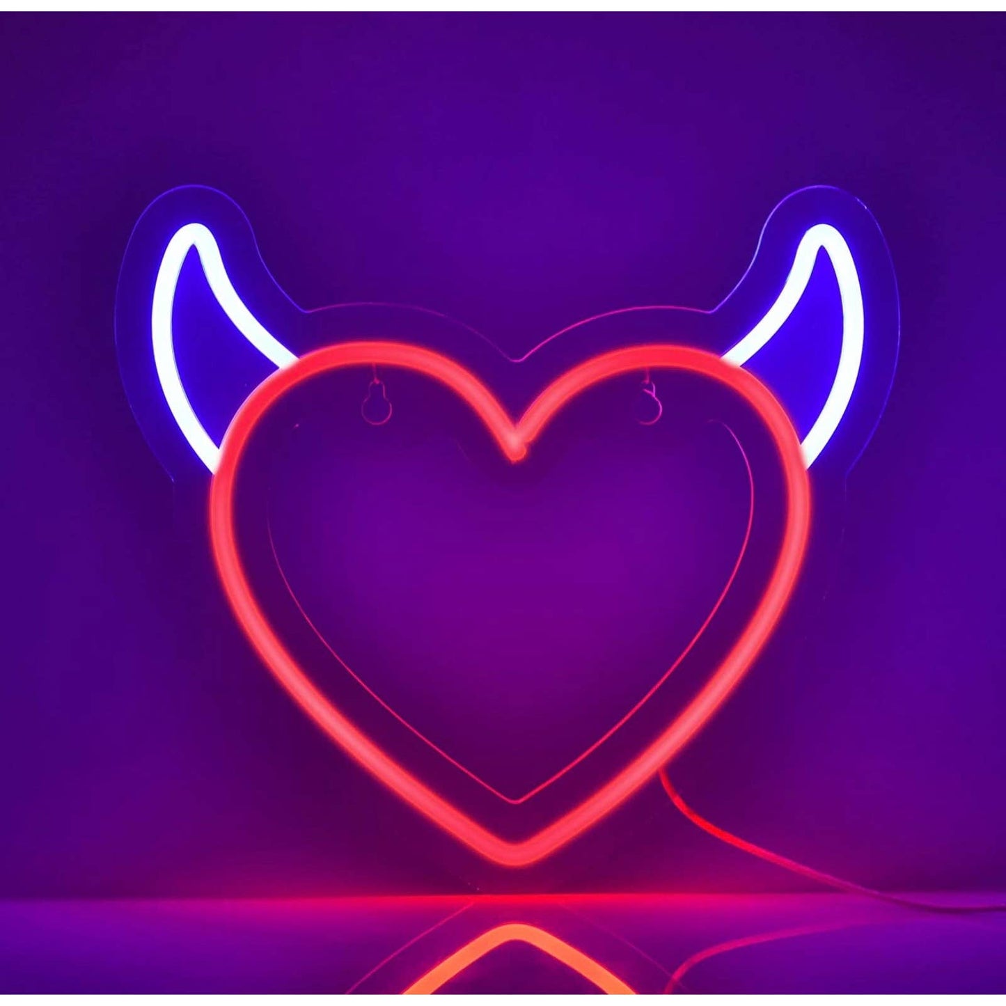 Lovely Bright Red Devil Horn Heart LED Night Light Room Wall Decoration
