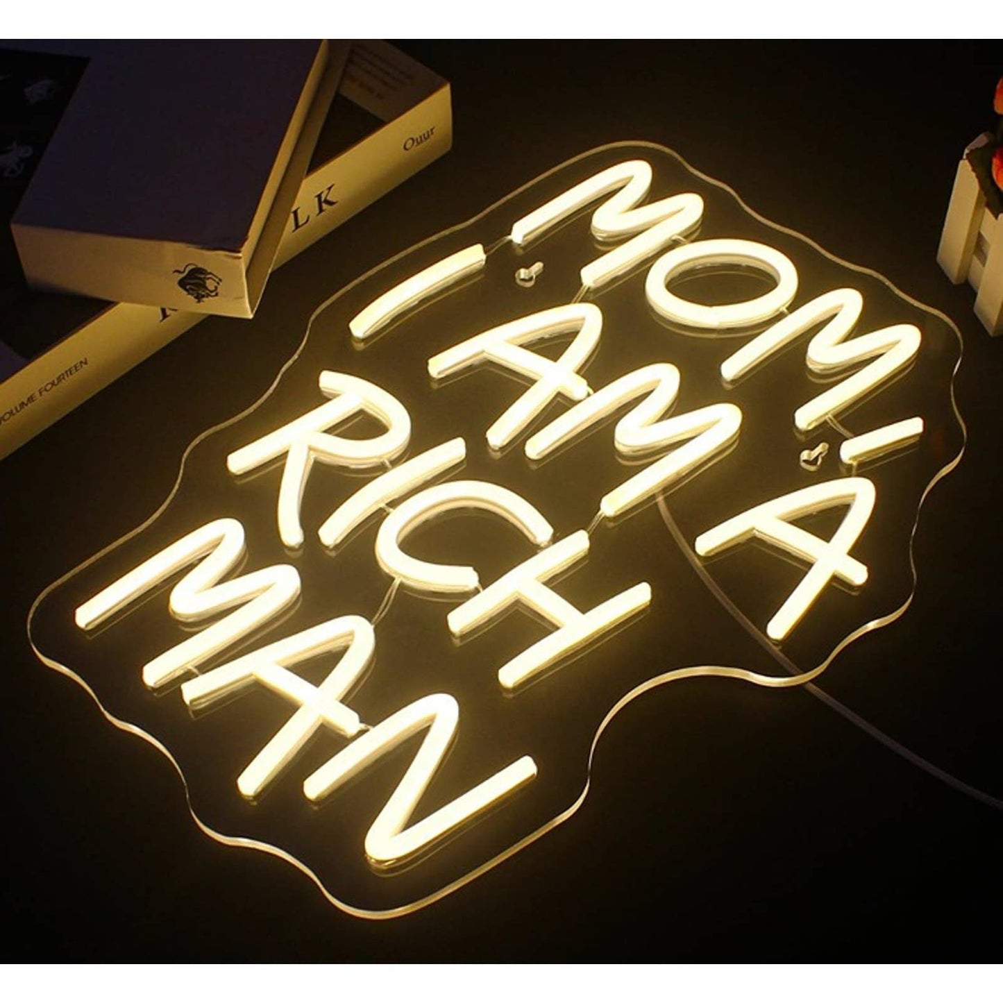 Fun Vivid Bright White “Mom, I am a Rich Man” LED night Light Room Wall Decor