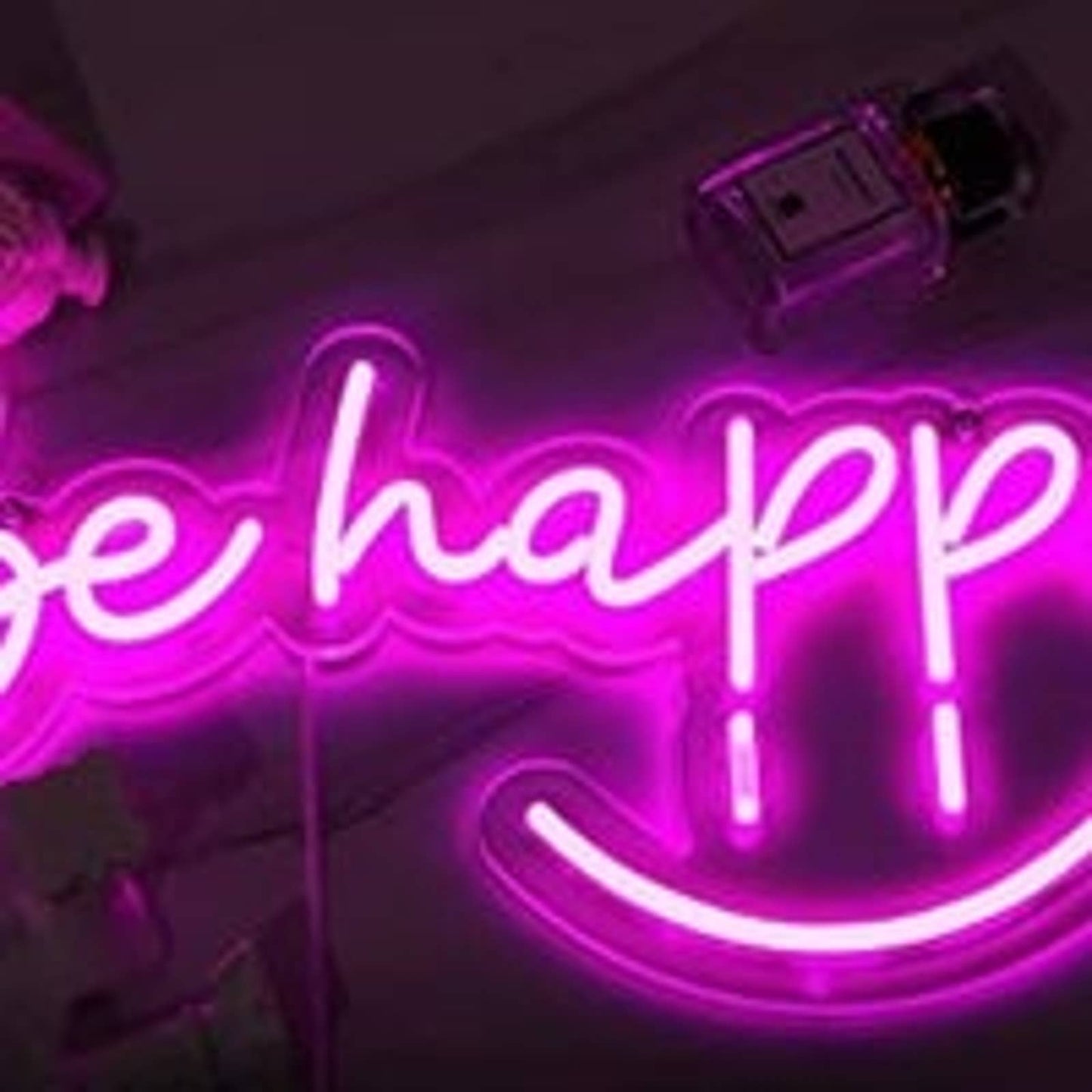 Lovely Bright Pink “be happy” LED Night Light Room Wall Decoration