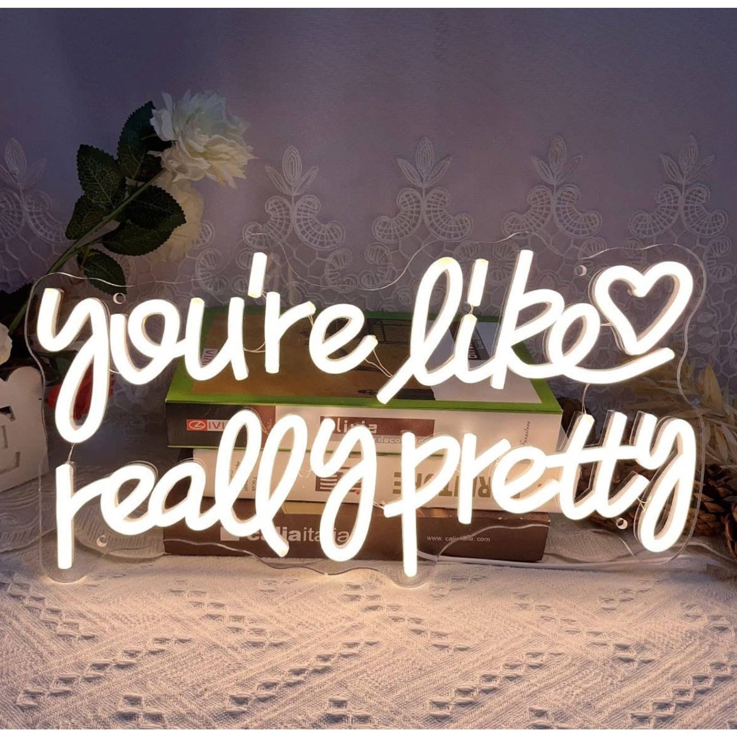 Lovely Cool White “You’re Like Really Pretty” Heart LED Night Light Room Wall De