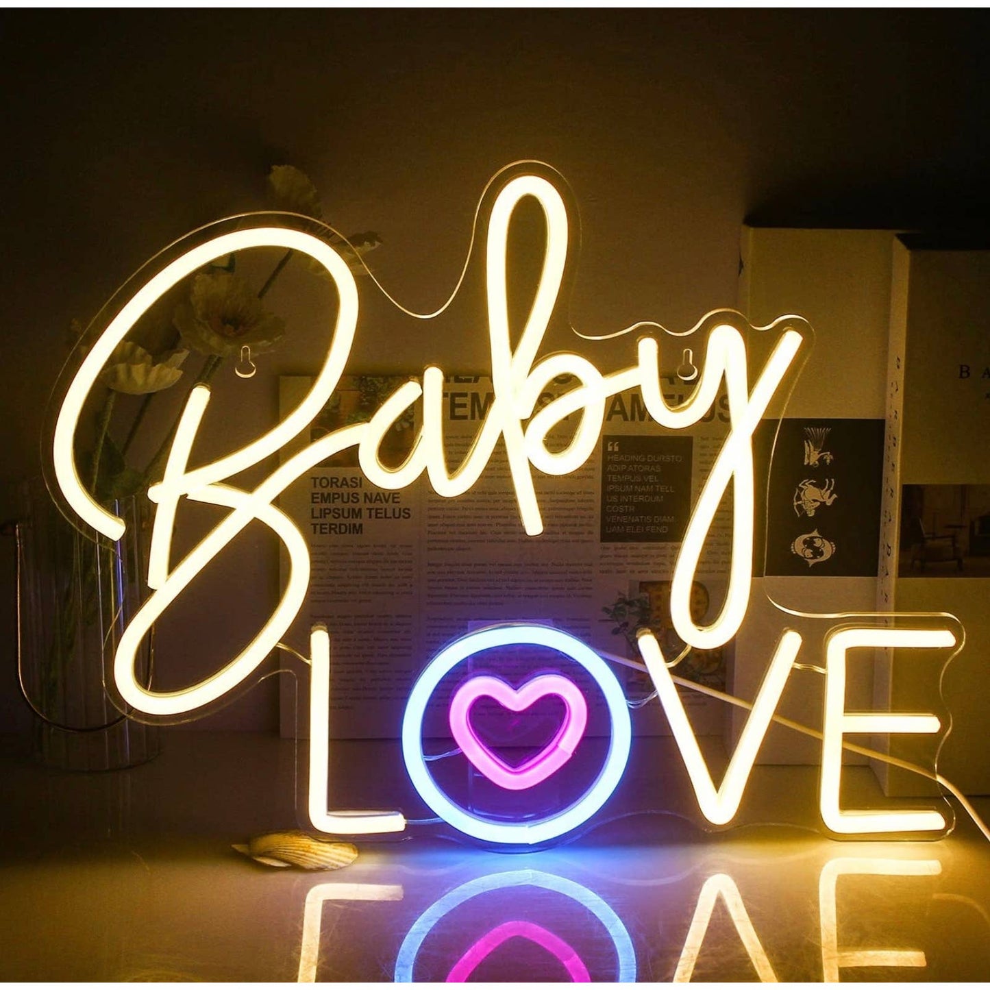 Lovely Bright “Baby Love” Heart LED Night Light Room Wall Decroartion
