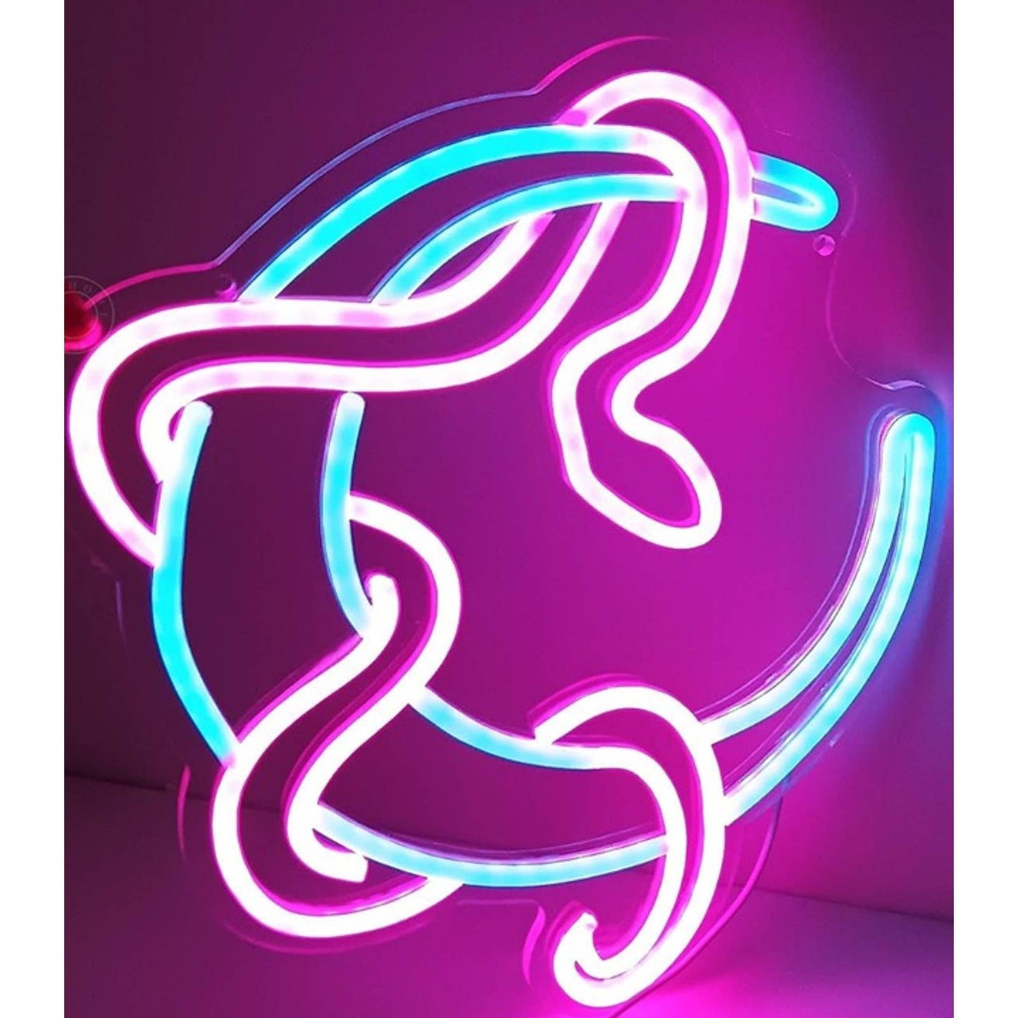 Lovely Vivid Bright Pink Snake Wrapped Around Blue Crescent Moon LED Light