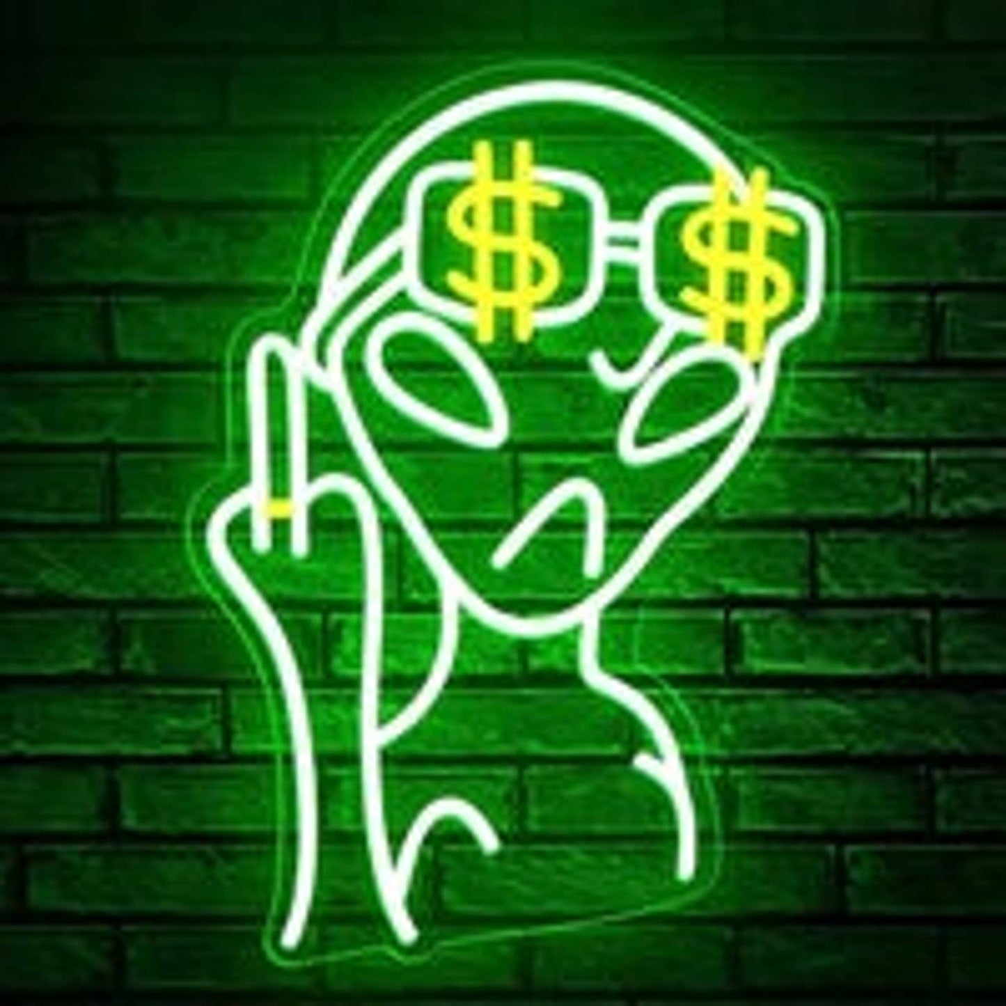 Fun Bright Green Alien with Money Sunglasses LED Night Light Room Wall Decoratio