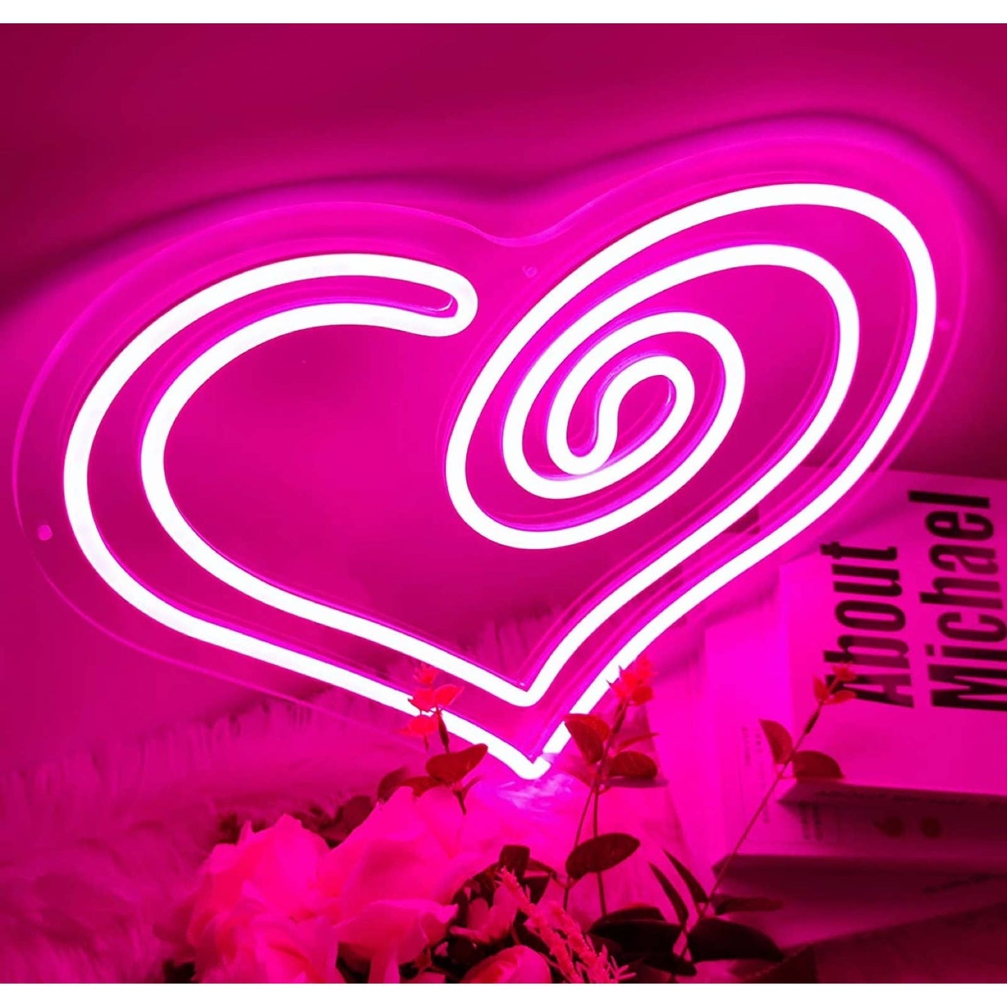 Adorable Bright Pink Unique Heart Swirl LED Night Light Love Room Wall Decor