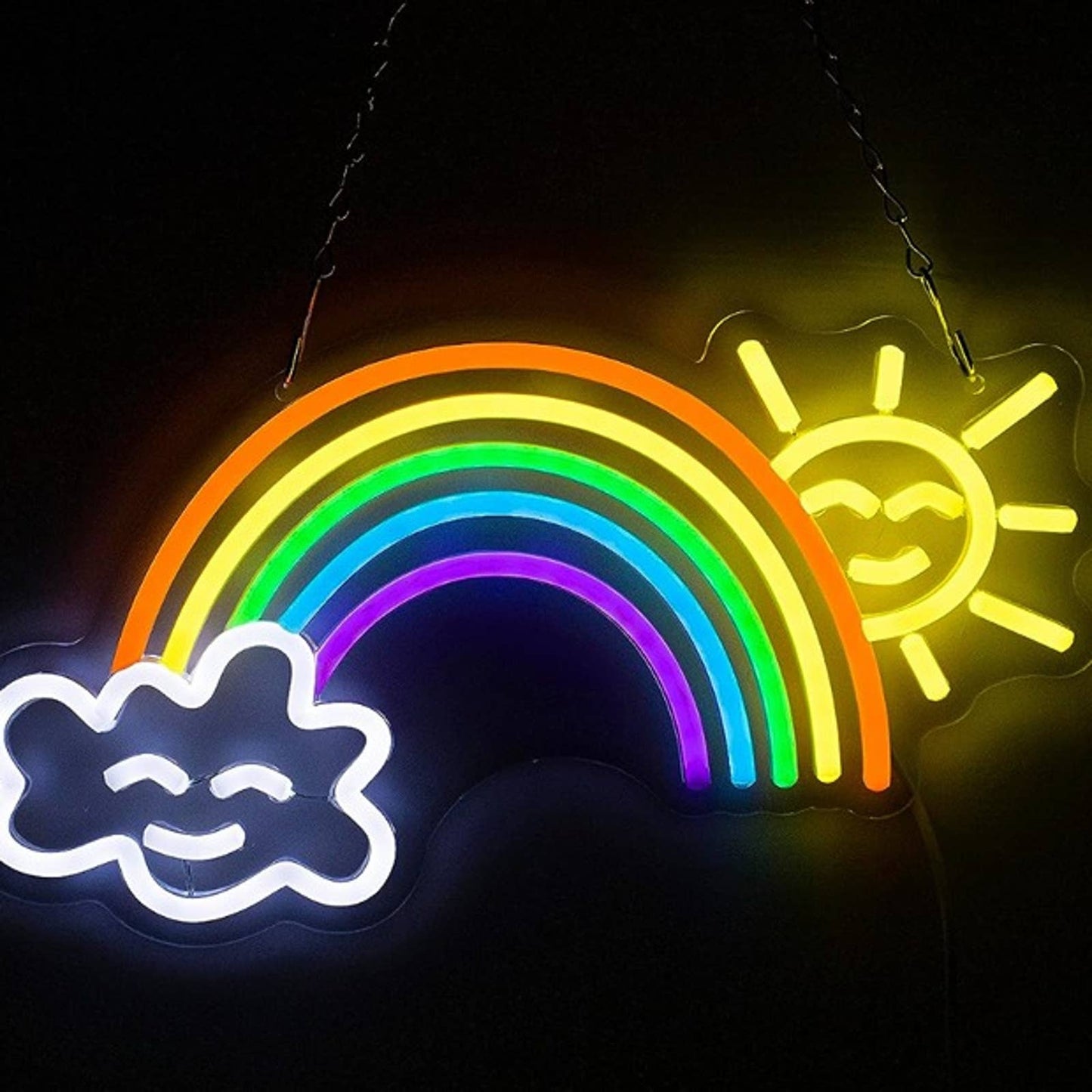 Lovely Vivd Bright Happy Rainbow Sun & Cloud LED Night Light Room Wall Decor