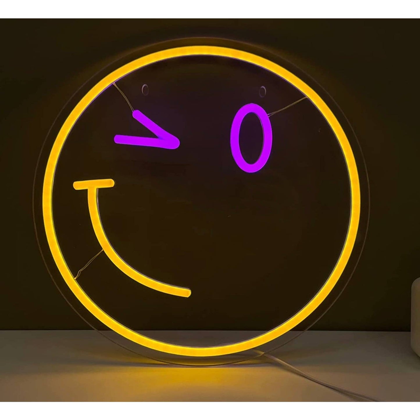Fun Bright Yellow Pink Wink Smiley Face LED Night Light Room Wall Decor