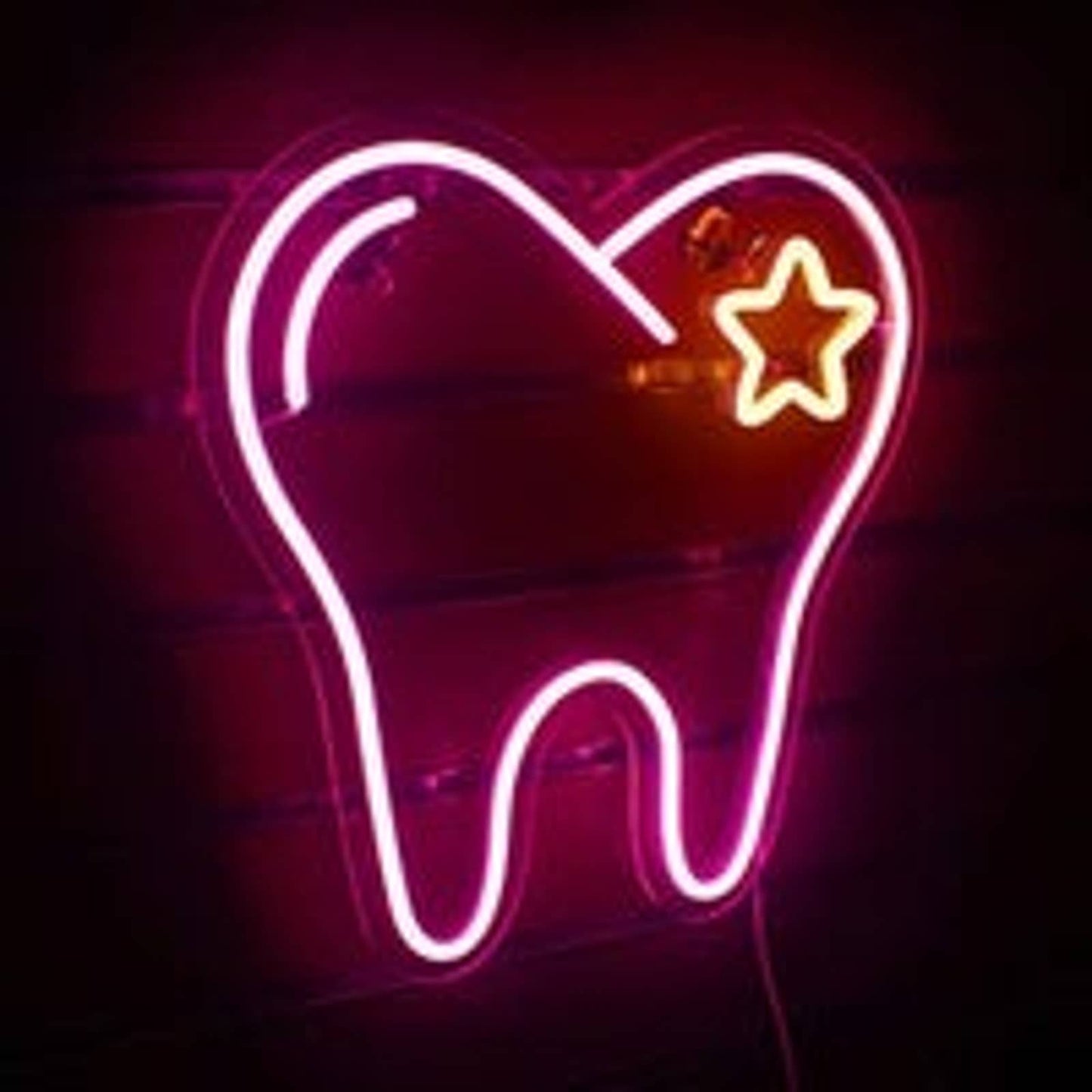 Lovely Bright Pink Tooth Star LED Night Light Dentist Toothbrush Room Wall Decor
