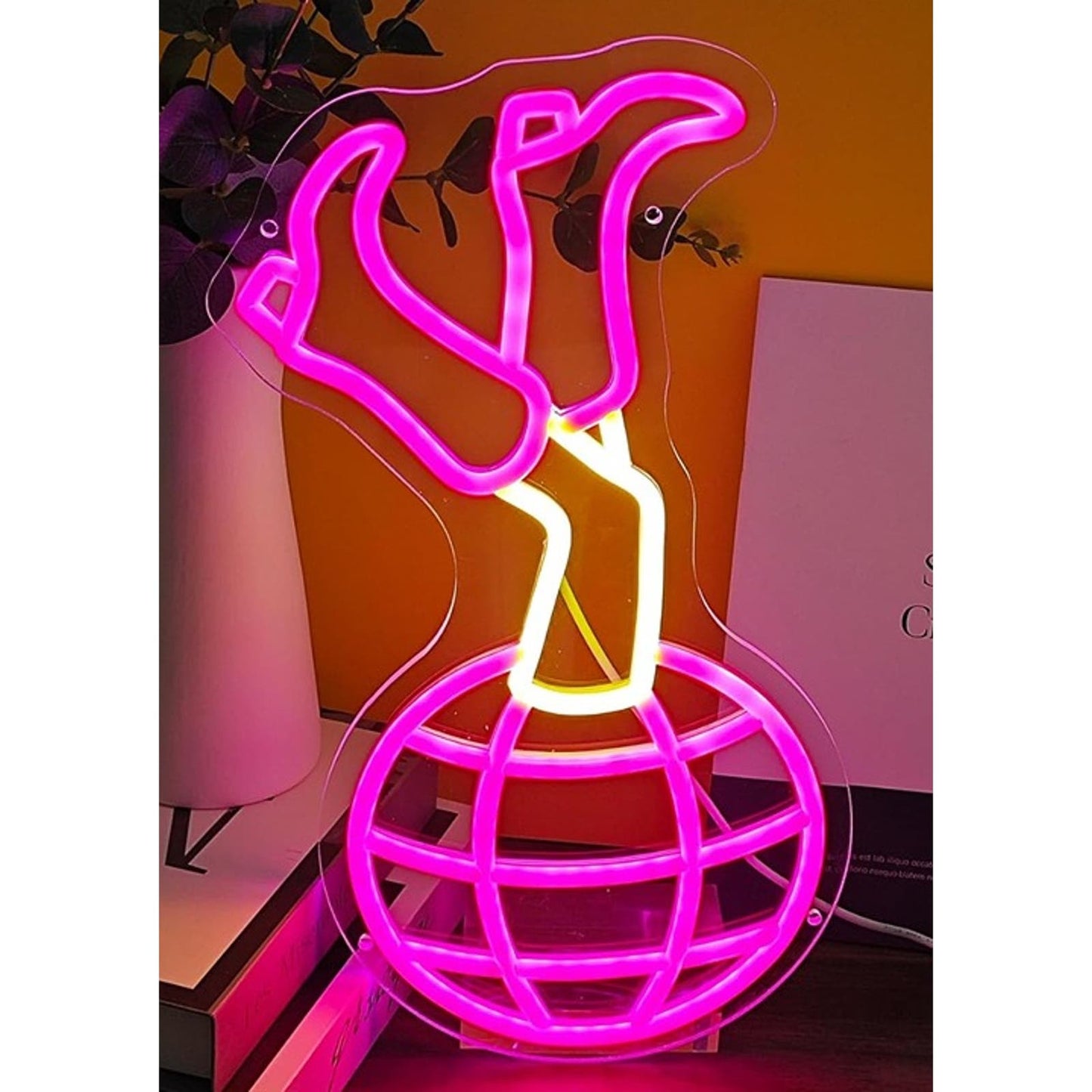 Lovely Bright Pink Disco Ball Cowgirl Legs Boots LED Night Light Room Wall Decor