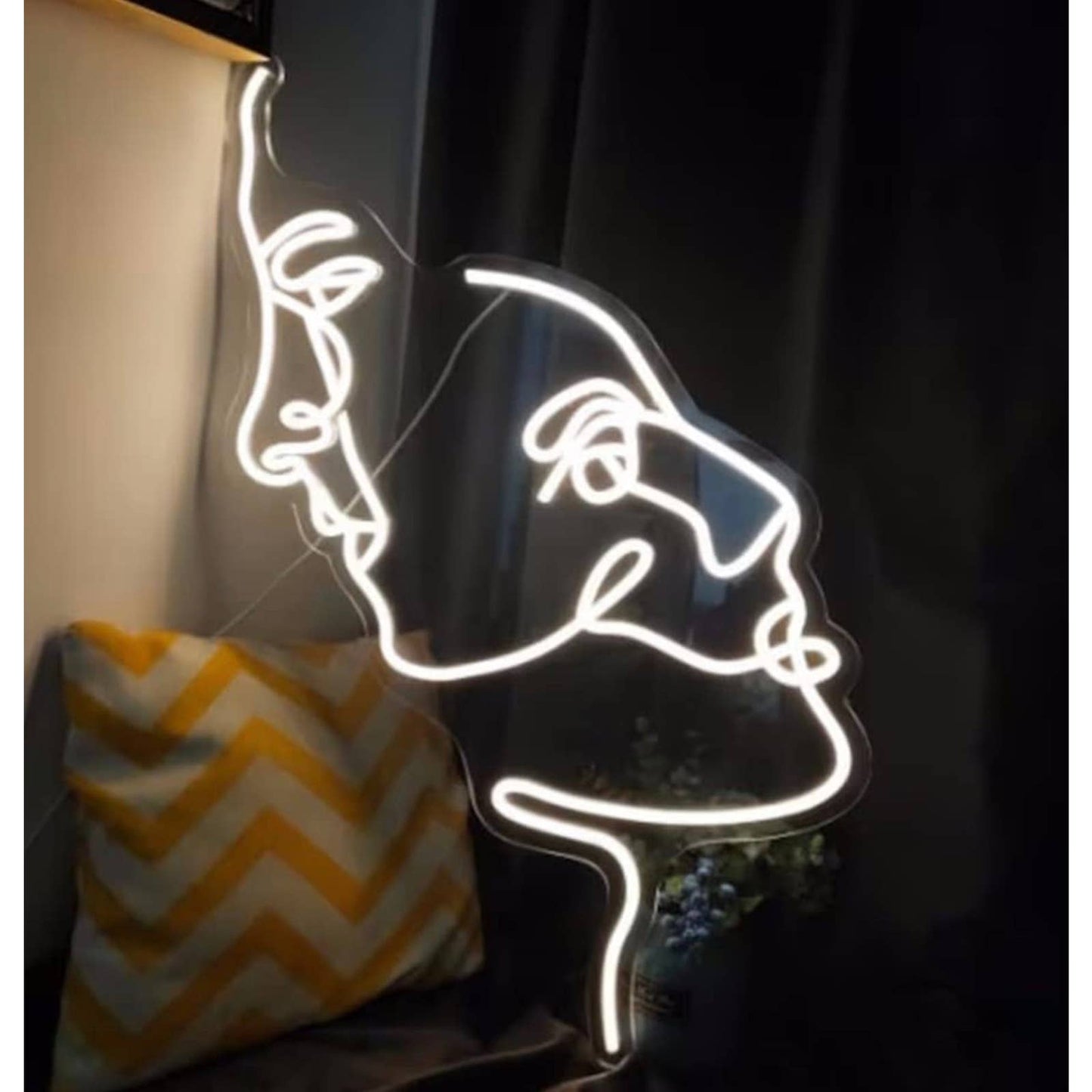 Lovely Bright White Abstract 2 Face String Neon LED Night Light Art Room Wall De