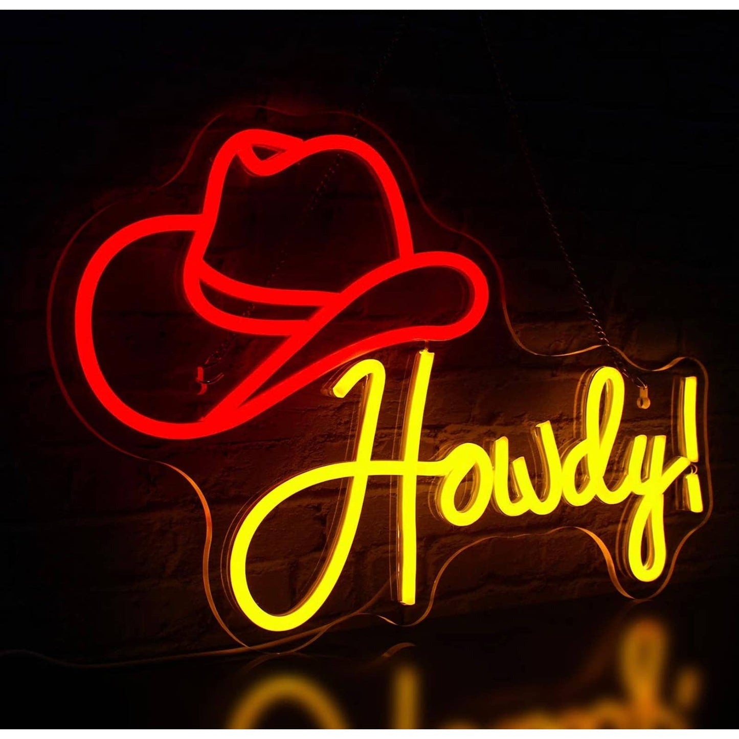 Fun Bright Red “Howdy” Cowboy Hat LED Night Light Room Wall Decoration
