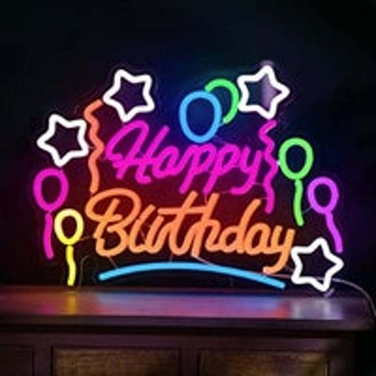 Vivid Bright Colorful Happy Birthday Star & Balloons LED Light Celebration Party