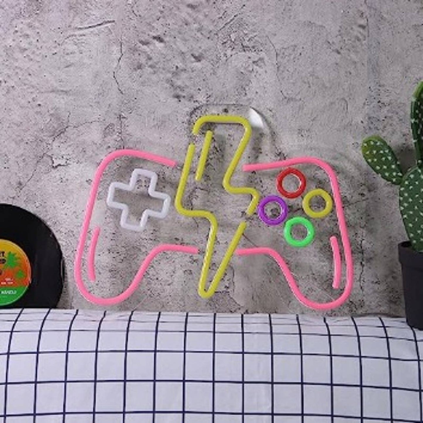 Fun Vivid Bright Pink Lightning Bolt Game Controller LED Night Light Gamer Decor