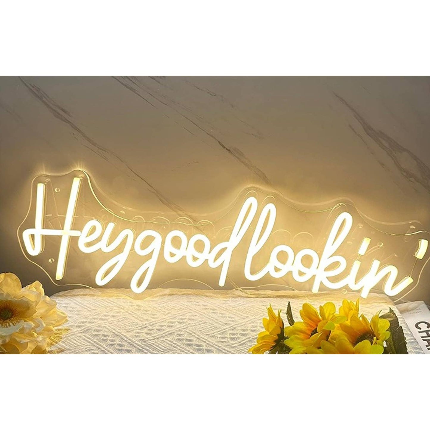 Fun Vivid Bright Warm White “Hey Good Lookin’” LED Night Light Room Wall Decor