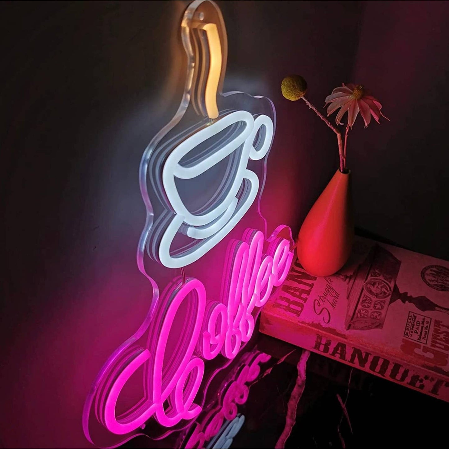Lovely Bright Pink Coffee Espresso LED Night Light Room Wall Decoration
