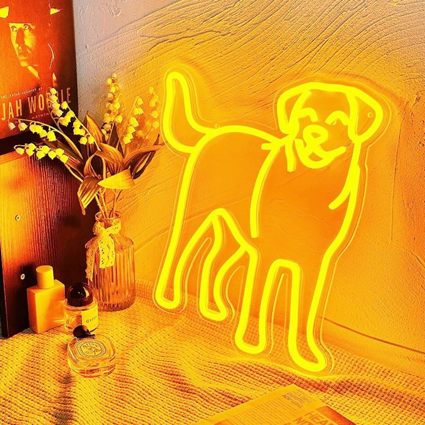 Fun Vivid Bright Yellow Happy Labrador Retriever Puppy Dog LED Light Pet Decor