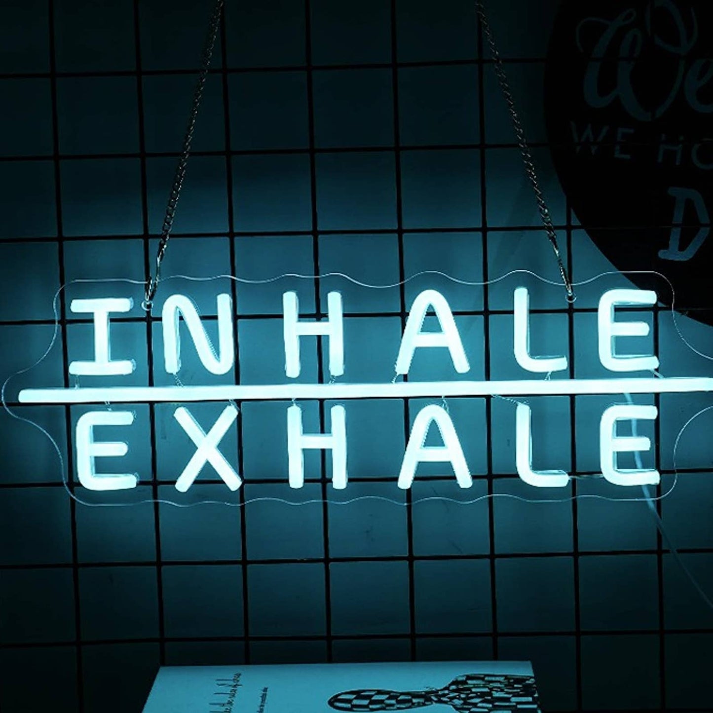 Bright Blue “Inhale Exhale” LED Night Light Relax Yoga Meditation Room Decor