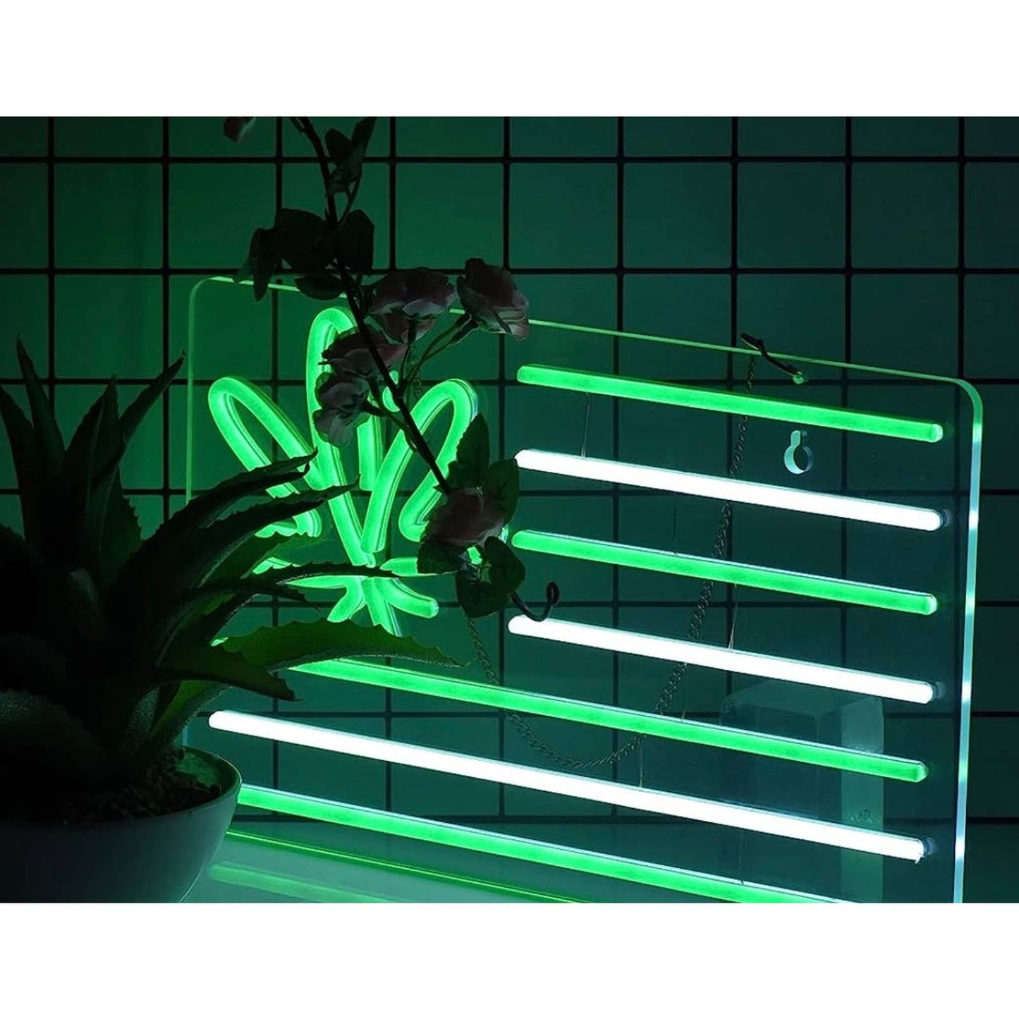 Vivid Bright Green / White High Plant Flag LED Night Light Room Wall Decoration
