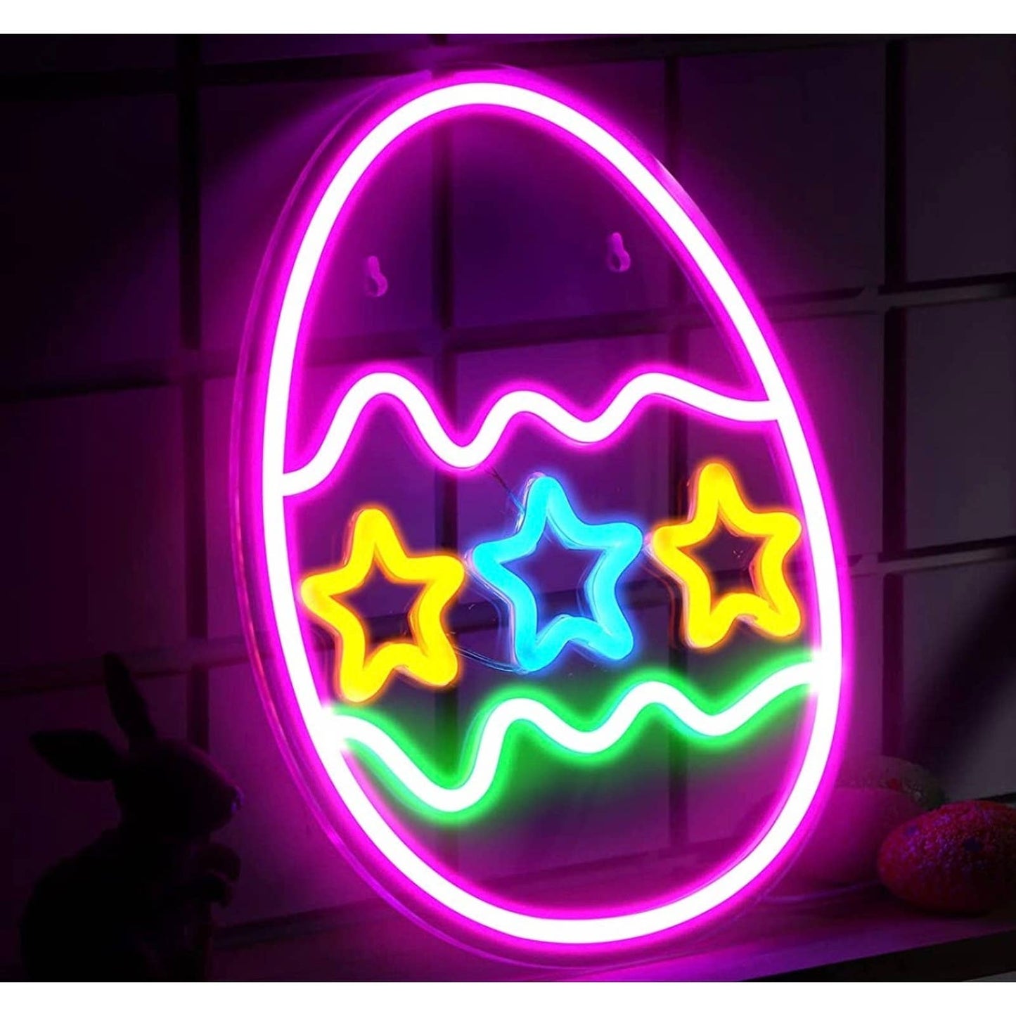 Lovely Bright Pink Easter Egg Rainbow Star Egg LED Night Light Room Wall Decorat