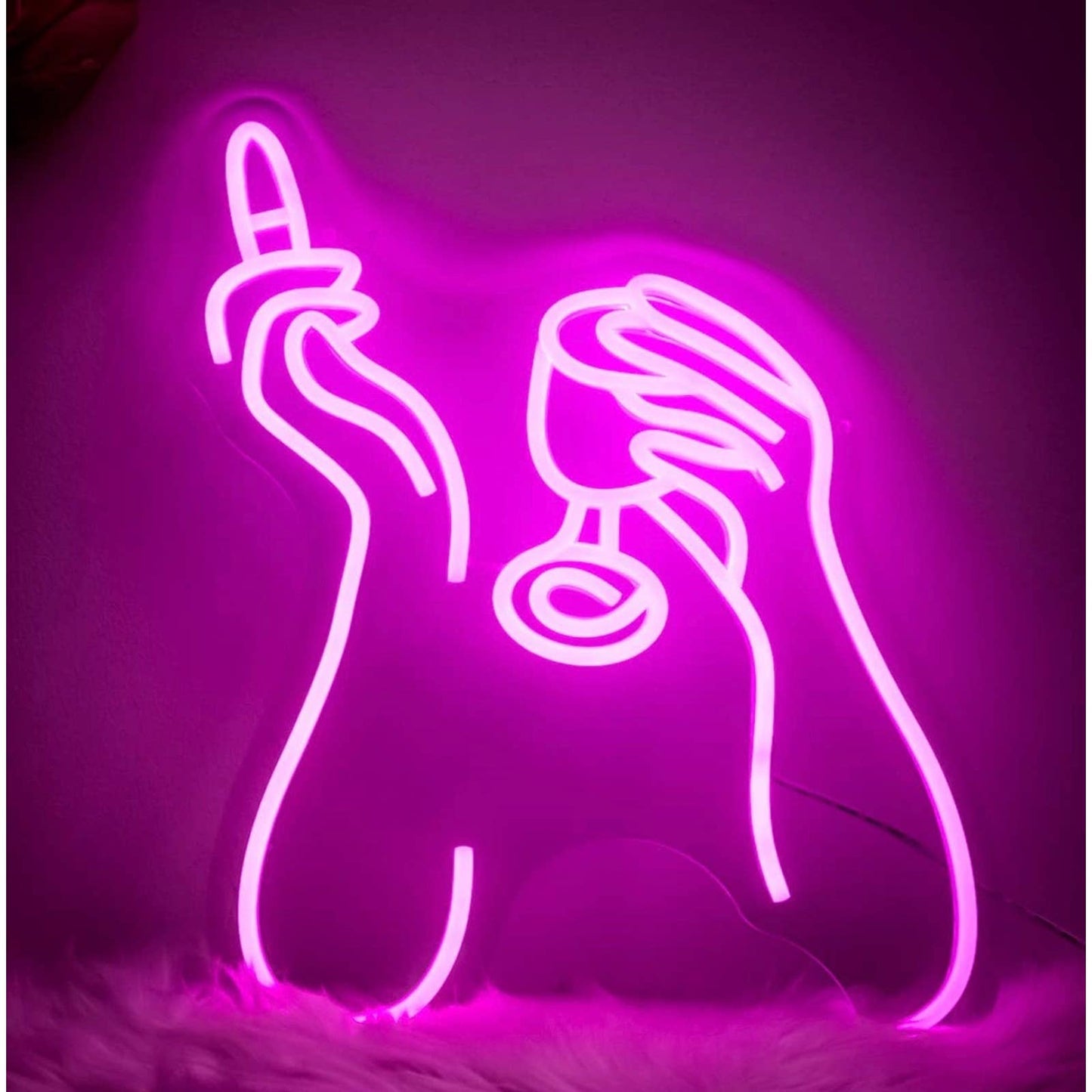Lovely Bright Pink Women’s Hands with Wine Glass LED Night Light Bar Wall Decor