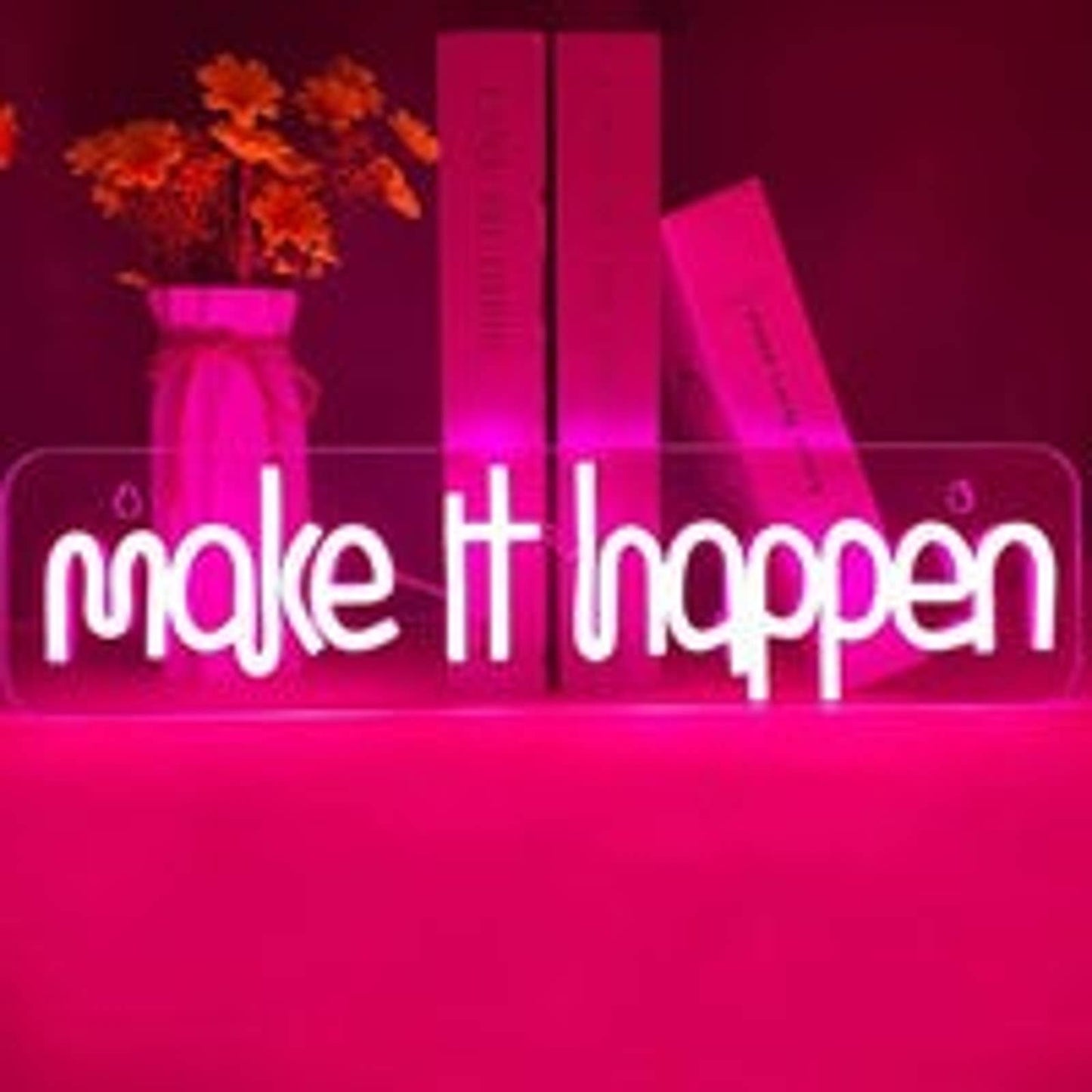 Lovely Bright Pink Positive “Make It Happen” LED Night Light Room Wall Decoratio