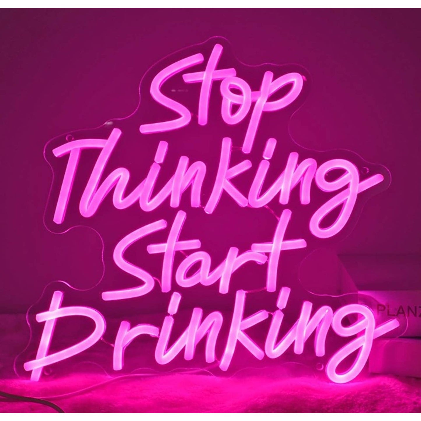 Vivid Bright Pink “Stop Thinking Start Drinking” LED Night Light Party Bar Decor