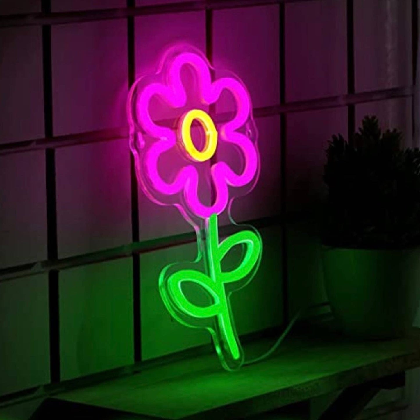 Adorable Bright Vivid Pink / White Flower Daisy LED Night Light Room Wall Decora