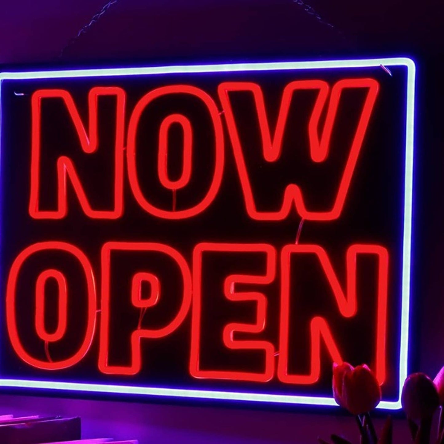 Large Vivid Bright NOW OPEN Square LED Light Business Store Sign