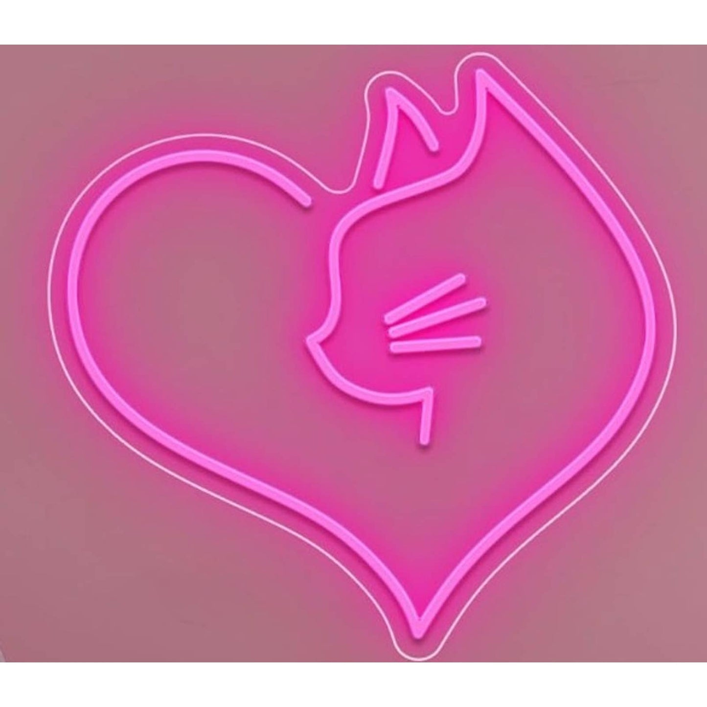 Vivid Bright Pink Kitty Cat Love Heart LED Night Light Room Wall Decor