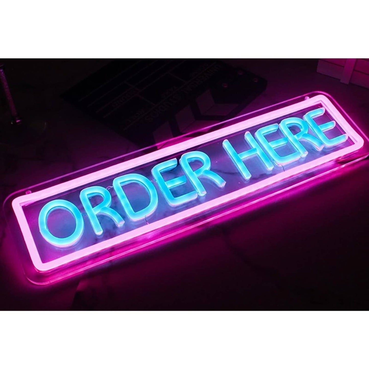 Vivid Bright Pink/Blue Order Here LED Light Store Business Decoration
