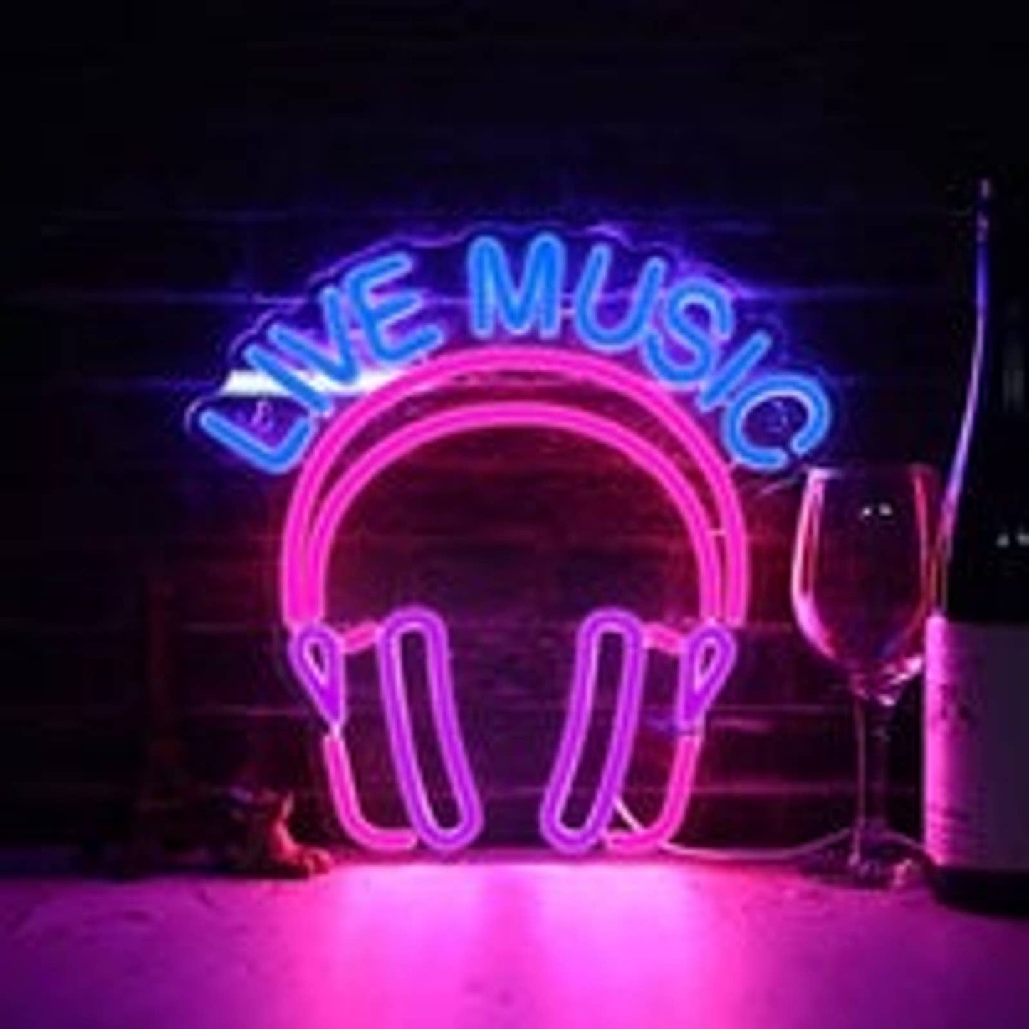 Vivid Bright Pink Headphones Live Music LED Night Light Room Wall Decoration