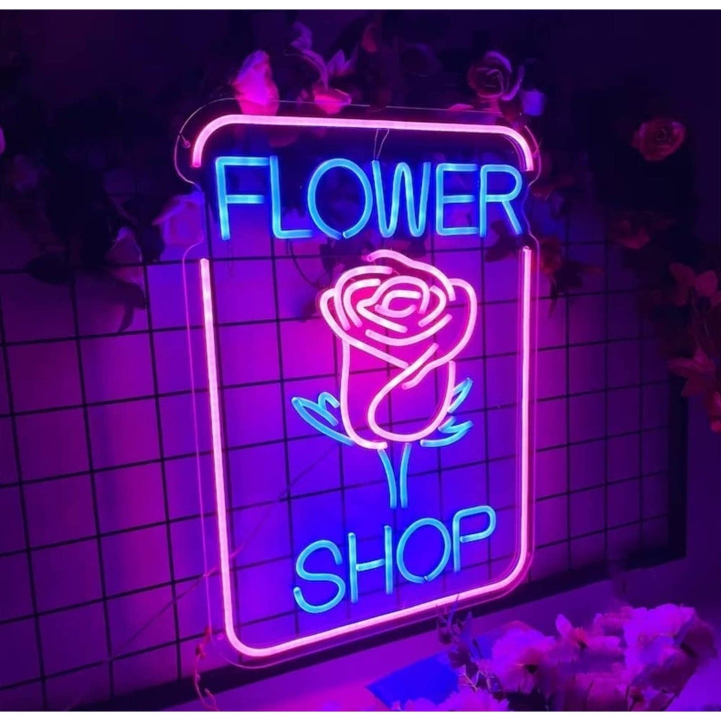 Adorable Bright Pink Rose Flower Shop LED Light Business Store Sign Decoration